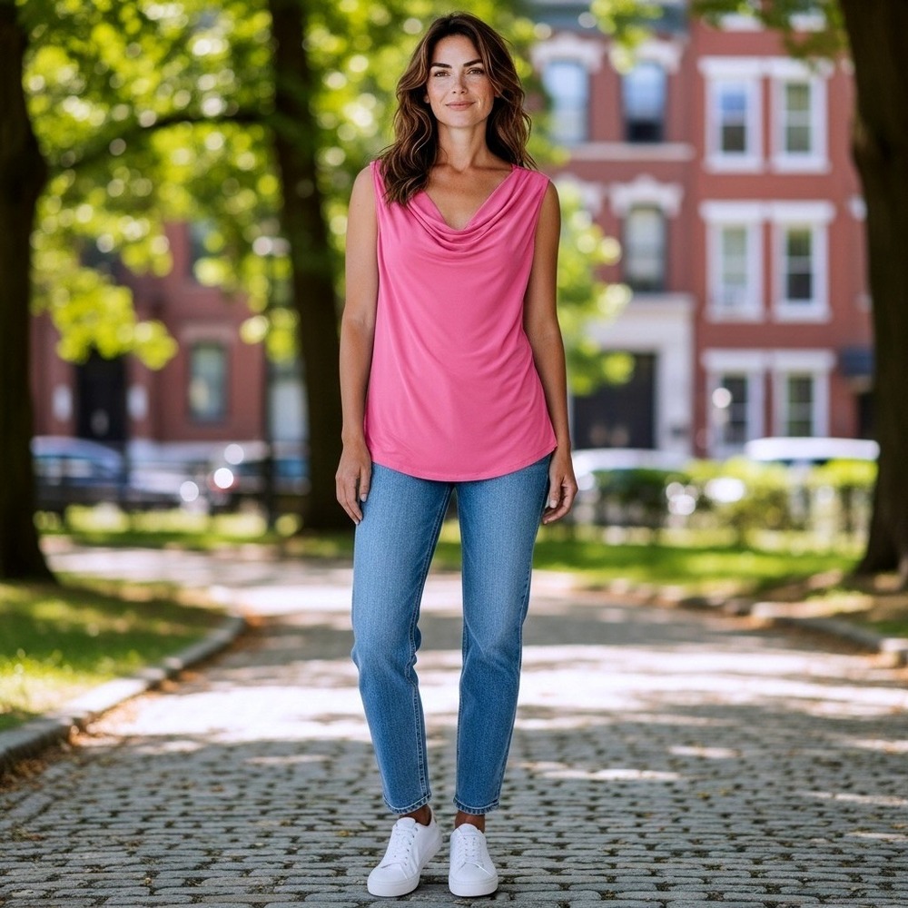 Jennie & Marlis Womens‎ Pink Cowl Neck Sleeveless Blouse Top 707-3855 Medium